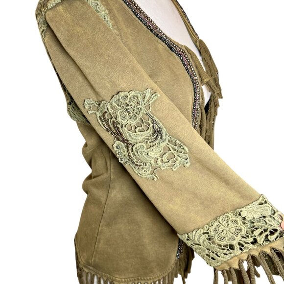 Cardigan Fringe Gypsy Nature Granola Forest Fairycore Goblincore Beaded Autumn S - Picture 1 of 10